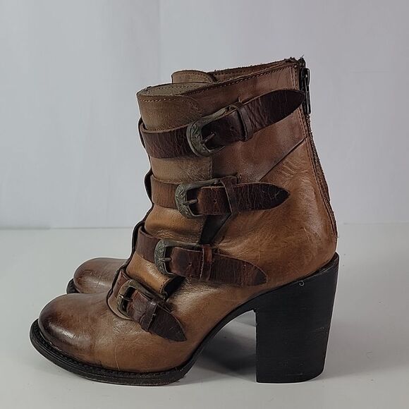 Freebird By Steven Bates Cognac Distressed Ankle Boots - Picture 5 of 13